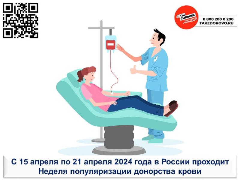 С 15 по 21 апреля в России проходит Неделя популяризации донорства крови